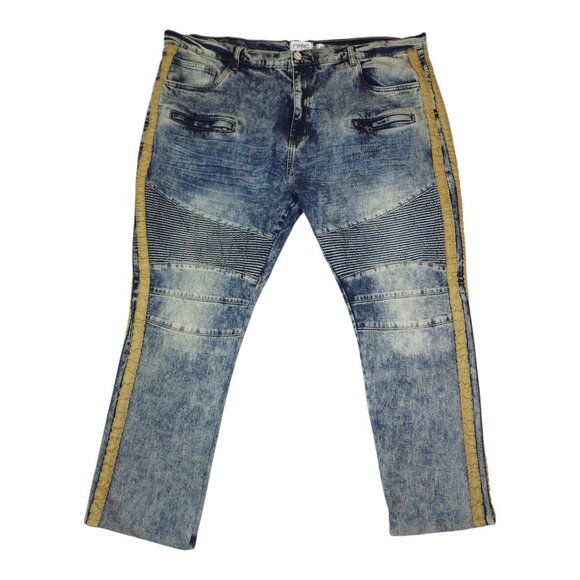 FWRD Denim Mens Size 48 Blue Jeans Yellow Side Stripes Inseam 33 - Picture 1 of 11